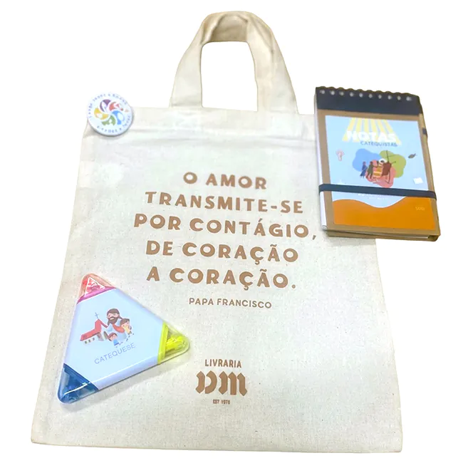 Kit c/ Ecobag, crachá, bloco e marcador